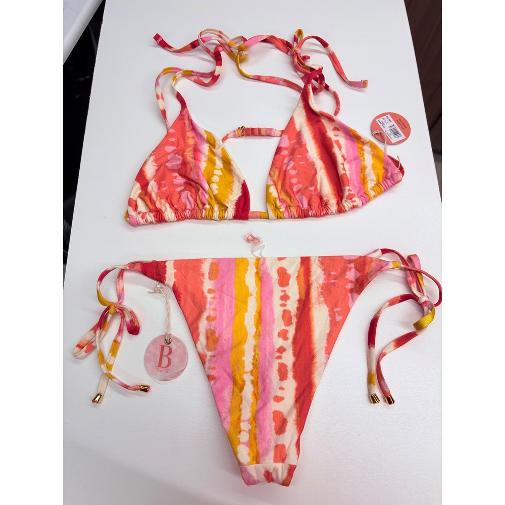 B Swim Boho Bikini Set Womens L/D-Cup Pink Tie Dye Costa del Sol Tropical Boho